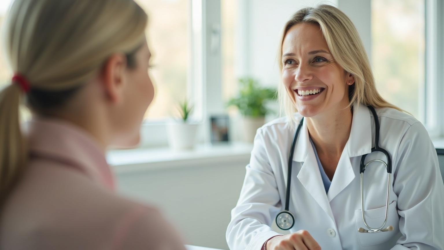 A clinician educating a patient before their procedure